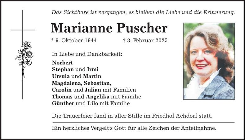 Traueranzeige Marianne Puscher