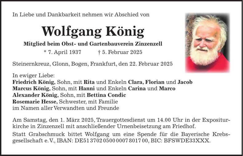Traueranzeige Wolfgang König
