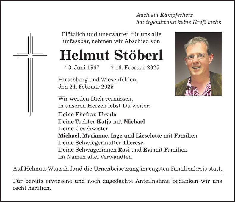 Traueranzeige Helmut Stöberl