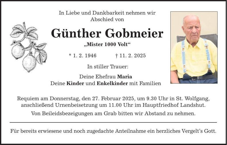 Traueranzeige Günther Gobmeier