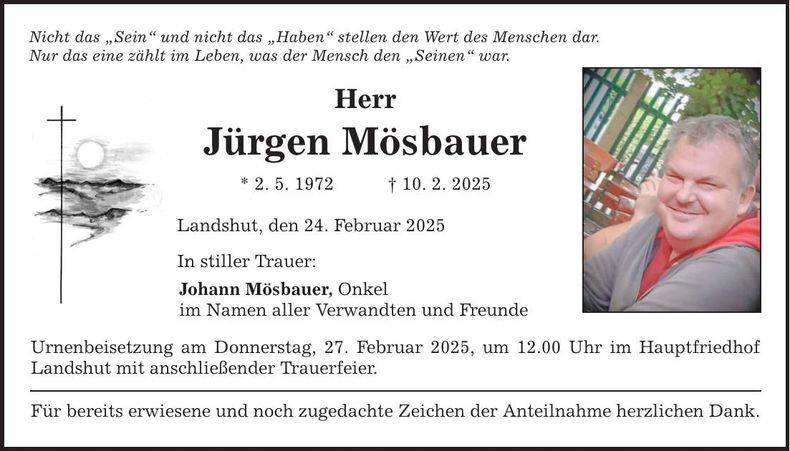 Traueranzeige Jürgen Mösbauer