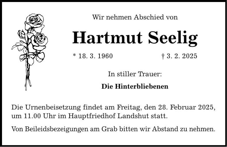 Traueranzeige Hartmut Seelig