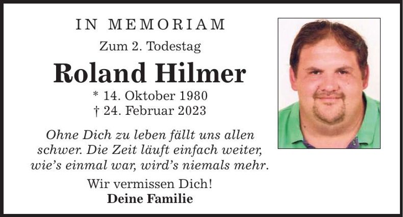 Traueranzeige Roland Hilmer