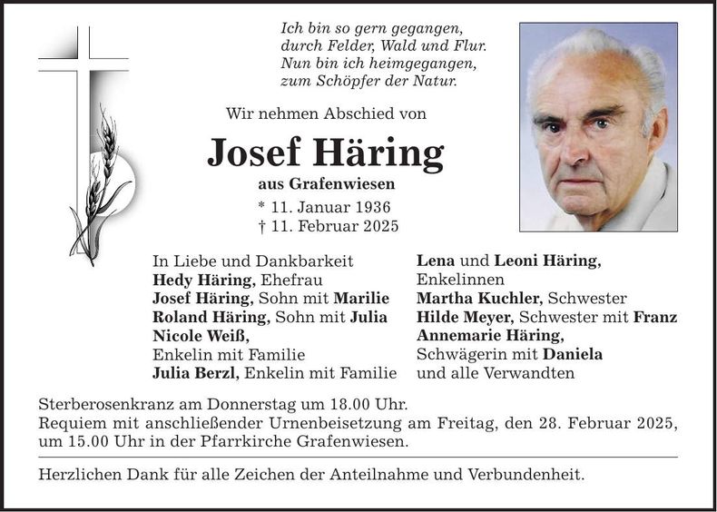 Traueranzeige Josef Häring