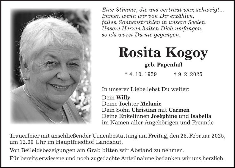 Traueranzeige Rosita Kogoy