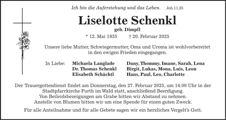Traueranzeige Liselotte Schenkl