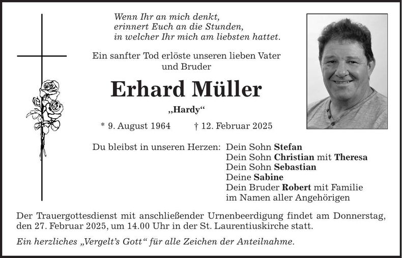 Traueranzeige Erhard Müller