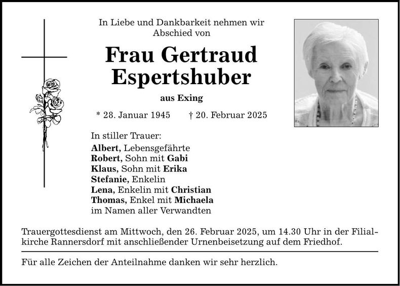 Traueranzeige Gertraud Espertshuber