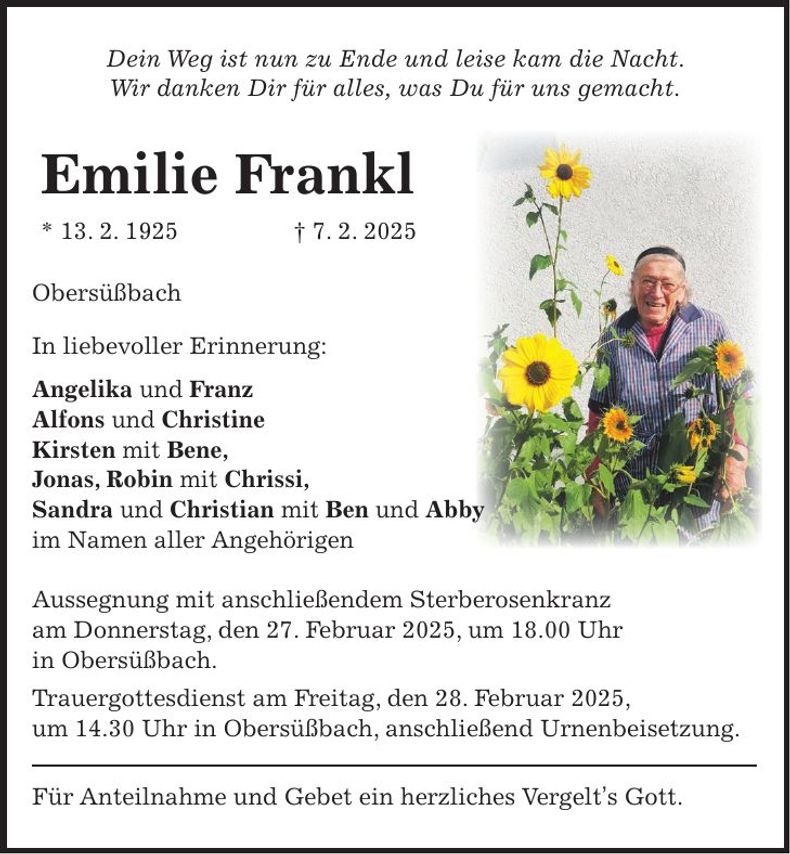 Traueranzeige Emilie Frankl