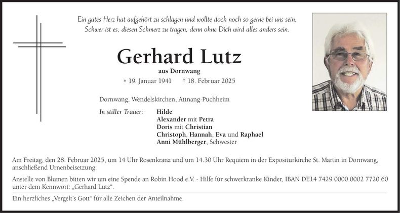 Traueranzeige Gerhard Lutz