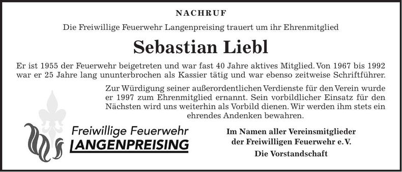 Traueranzeige Sebastian Liebl