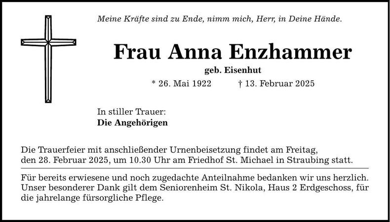 Traueranzeige Anna Enzhammer