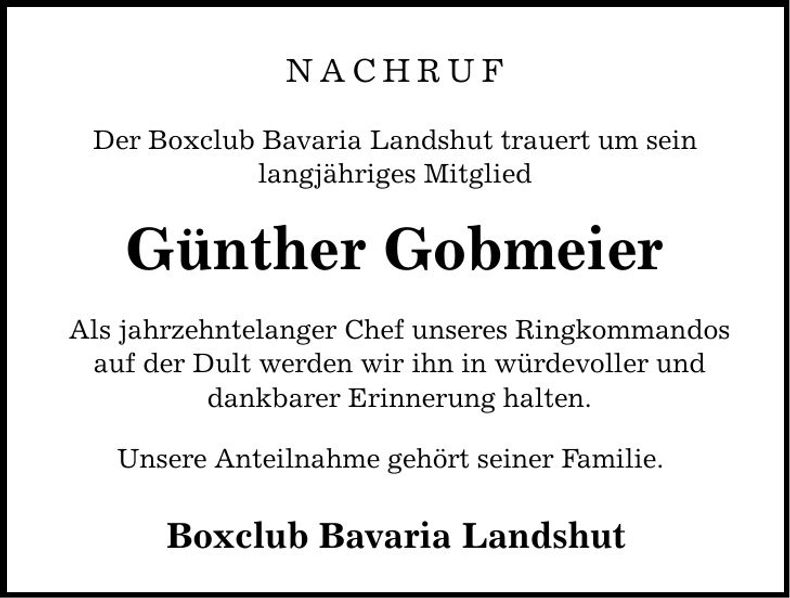 Traueranzeige Günther Gobmeier