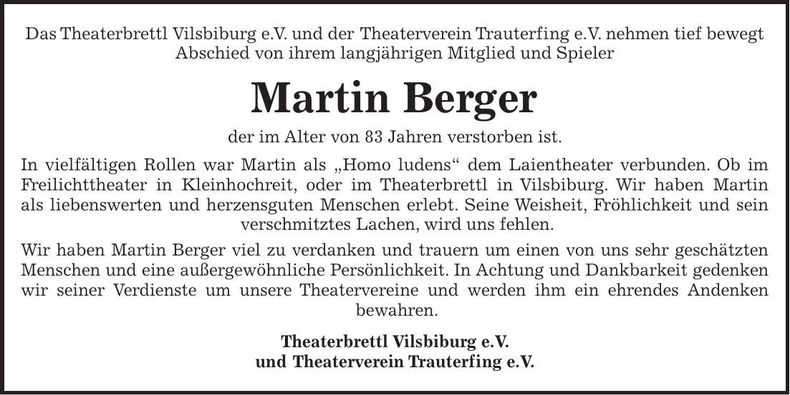 Traueranzeige Martin Berger