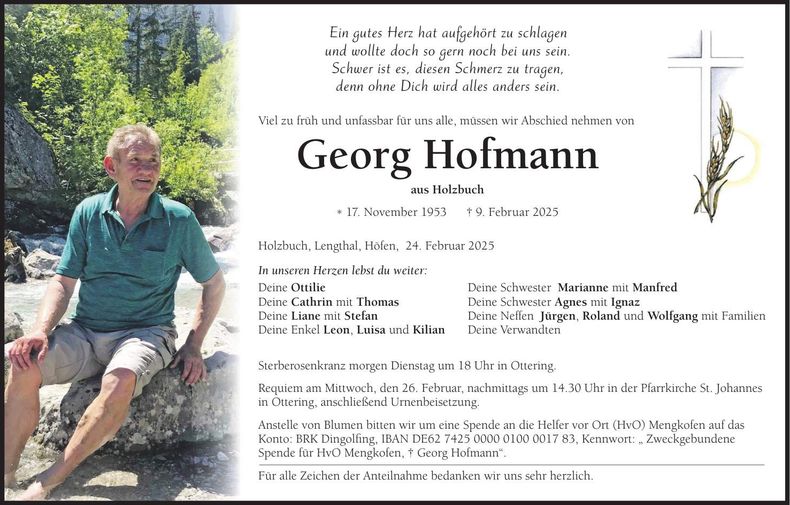 Traueranzeige Georg Hofmann