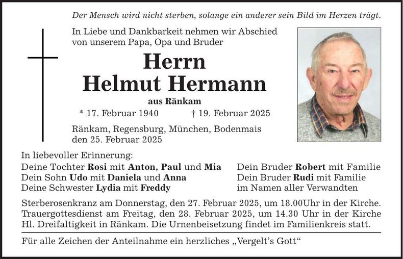 Traueranzeige Helmut Hermann
