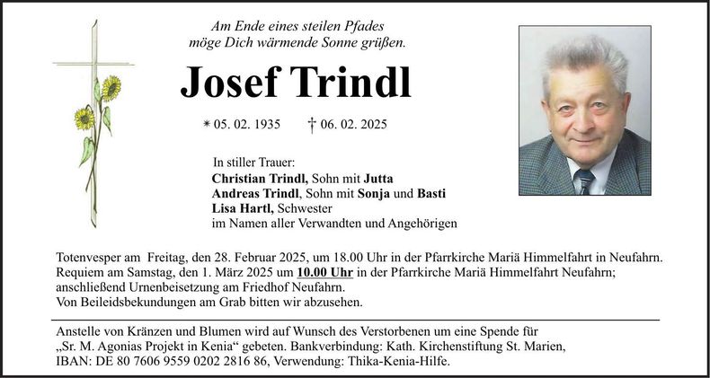 Traueranzeige Josef Trindl