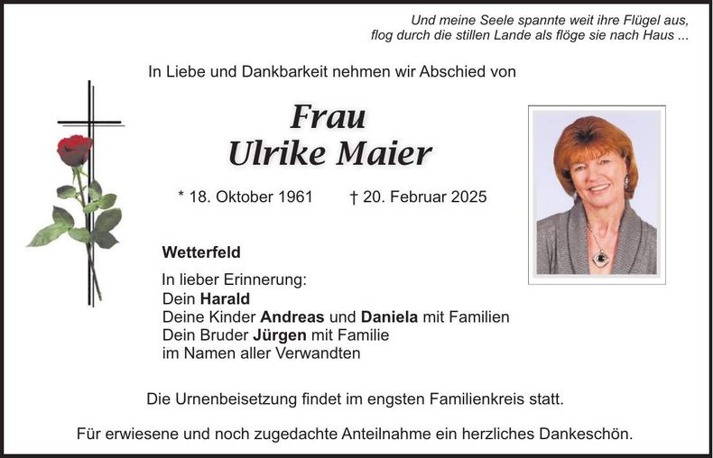 Traueranzeige Ulrike Maier