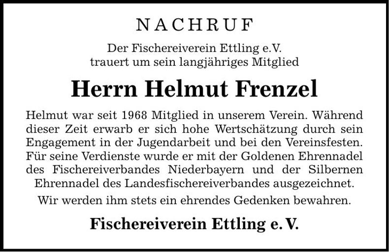 Traueranzeige Helmut Frenzel