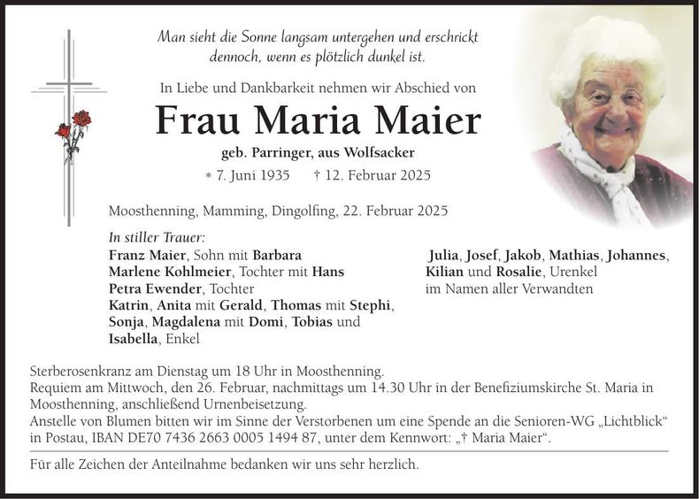 Traueranzeige Maria Maier