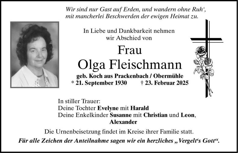 Traueranzeige Olga Fleischmann