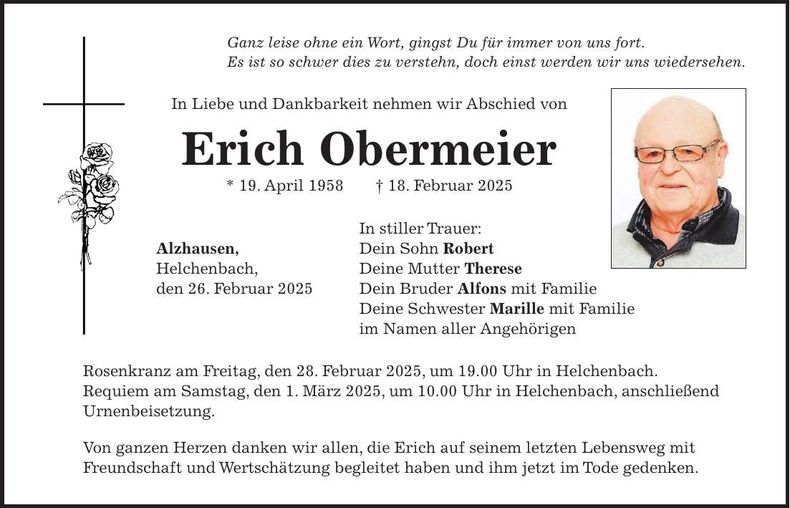 Traueranzeige Erich Obermeier