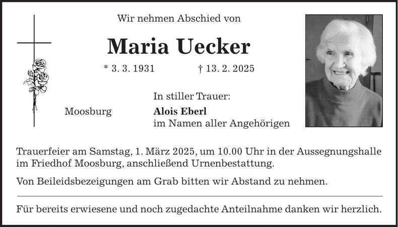 Traueranzeige Maria Uecker