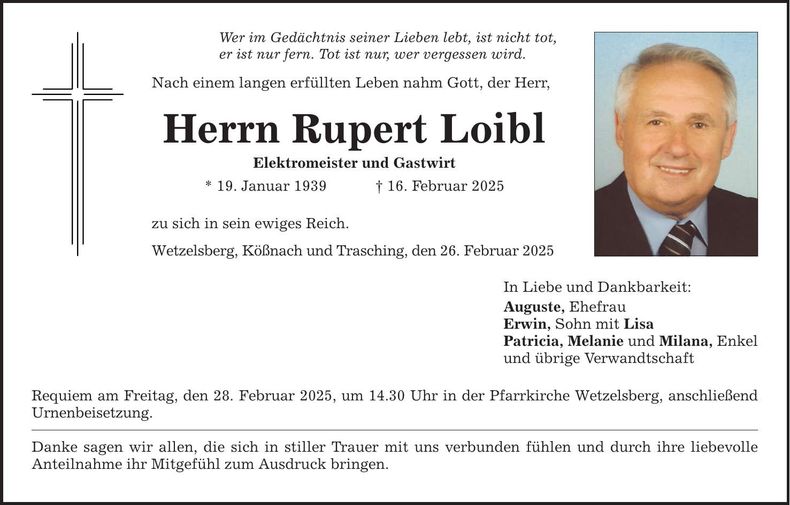 Traueranzeige Rupert Loibl
