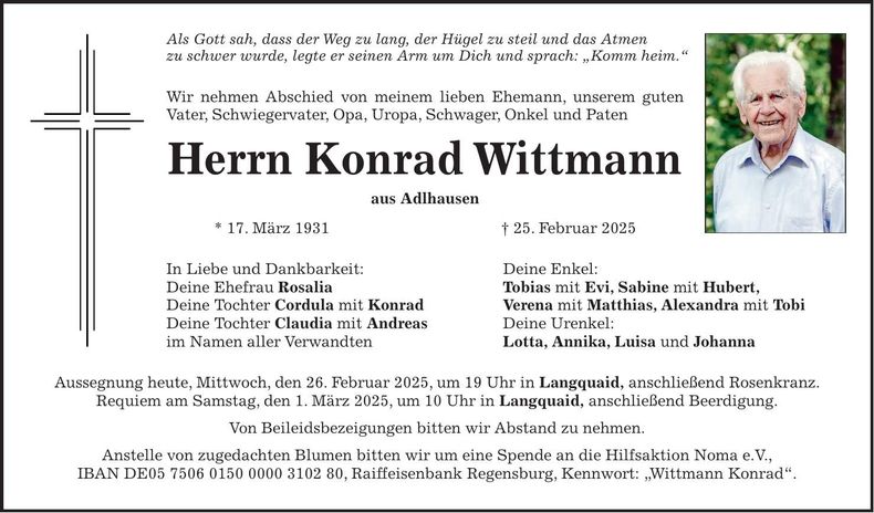 Traueranzeige Konrad Wittmann