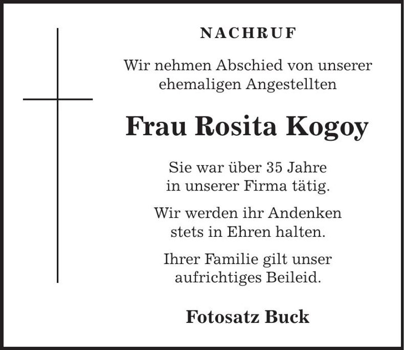 Traueranzeige Rosita Kogoy
