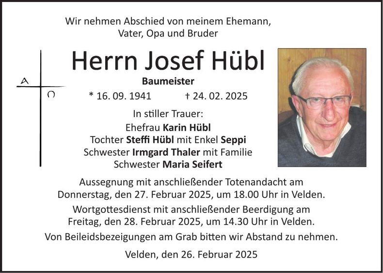 Traueranzeige Josef Hübl