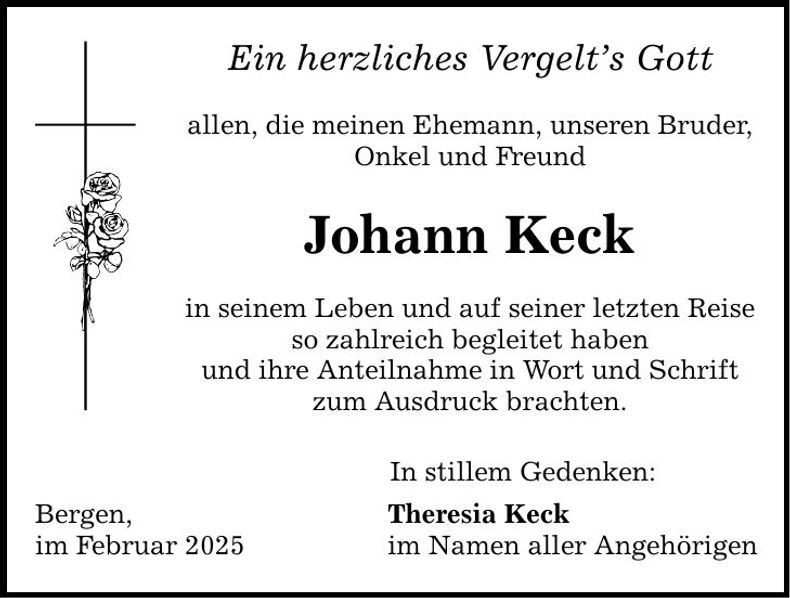 Traueranzeige Johann Keck