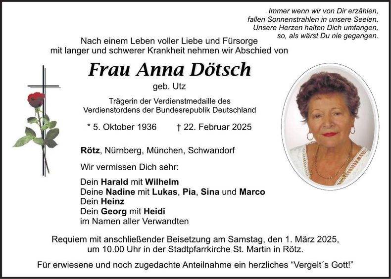 Traueranzeige Anna Dötsch