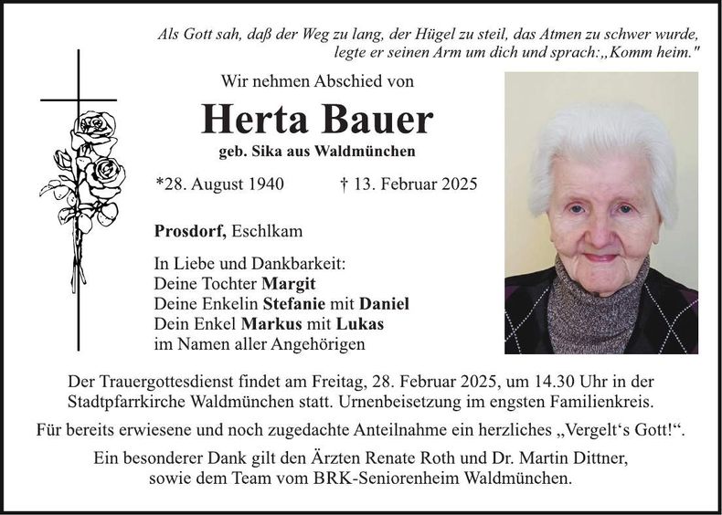 Traueranzeige Herta Bauer