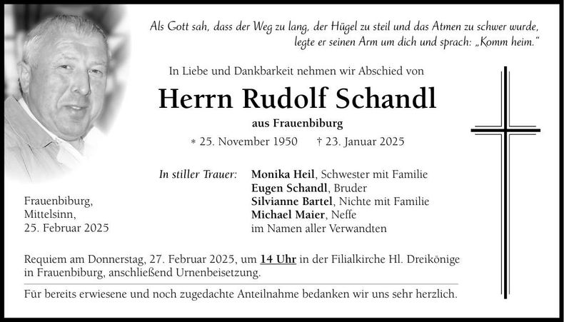 Traueranzeige Rudolf Schandl