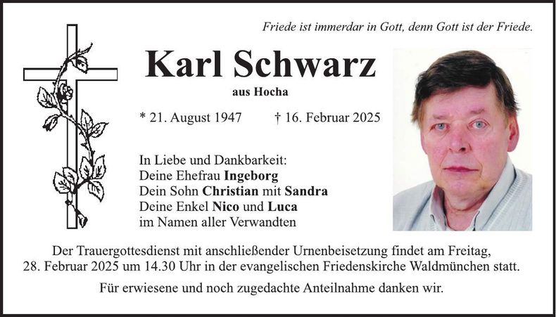 Traueranzeige Karl Schwarz