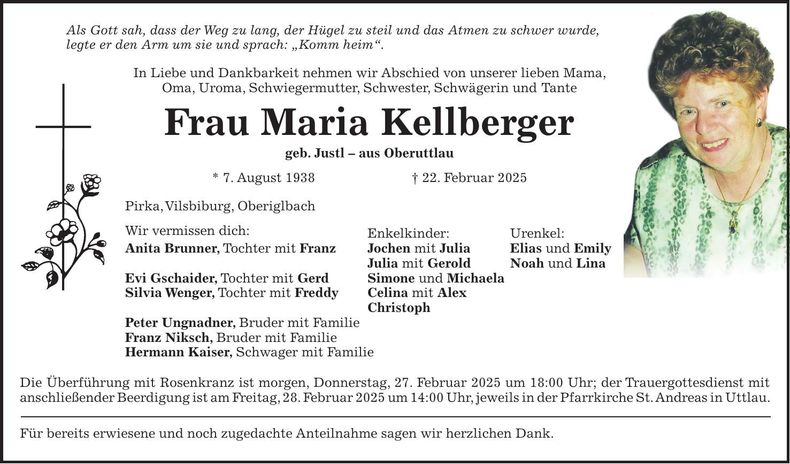 Traueranzeige Maria Kellberger