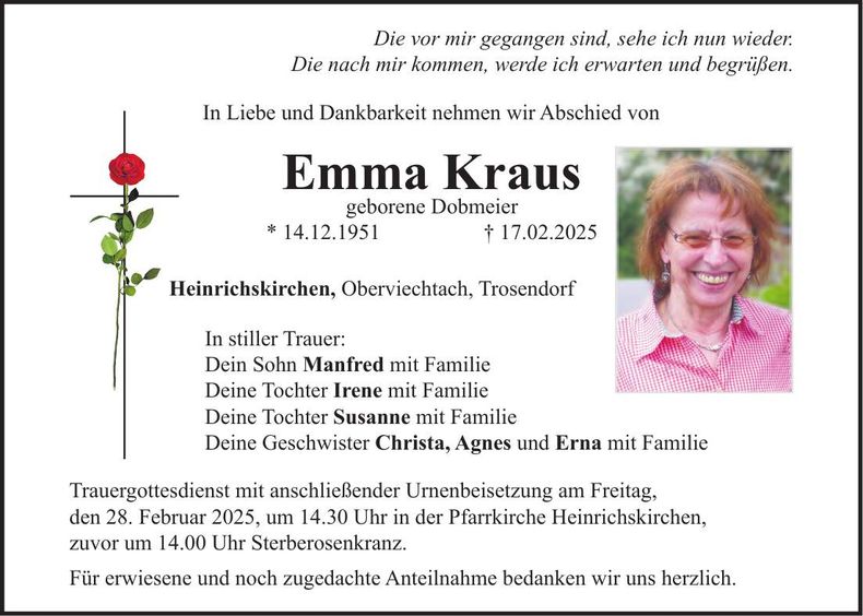 Traueranzeige Emma Kraus