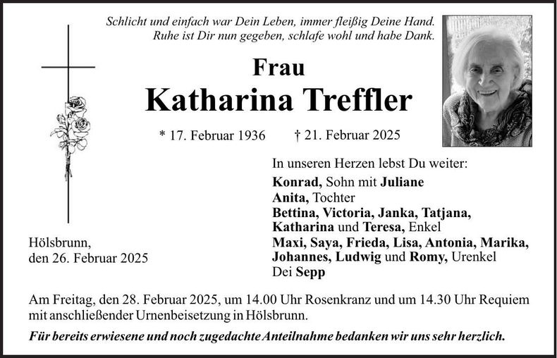 Traueranzeige Katharina Treffler