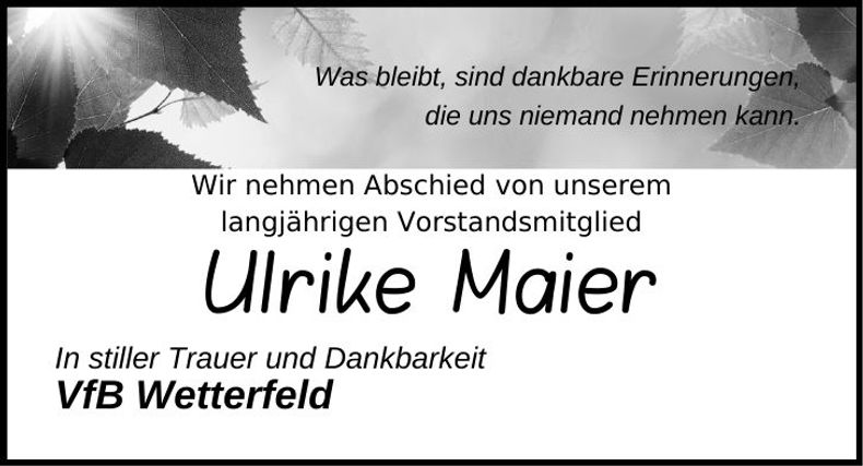 Traueranzeige Ulrike Maier