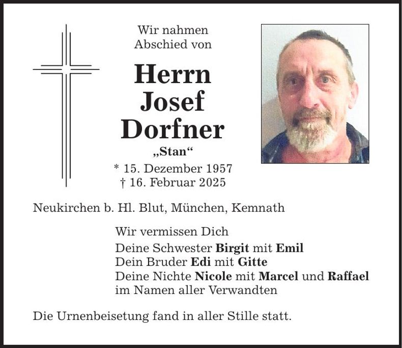 Traueranzeige Josef Dorfner