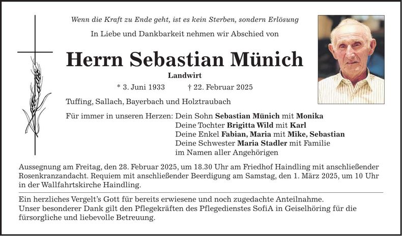 Traueranzeige Sebastian Münich