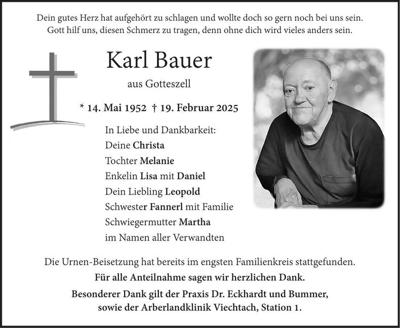 Traueranzeige Karl Bauer