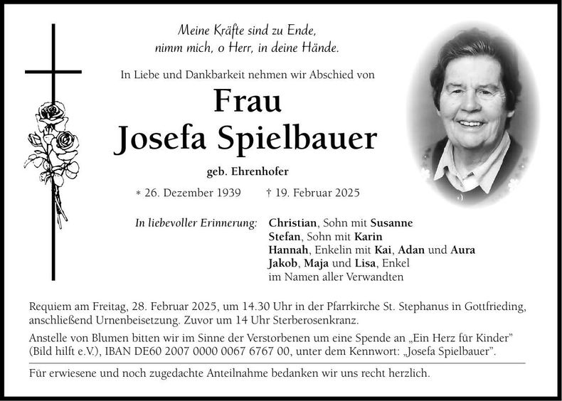 Traueranzeige Josefa Spielbauer