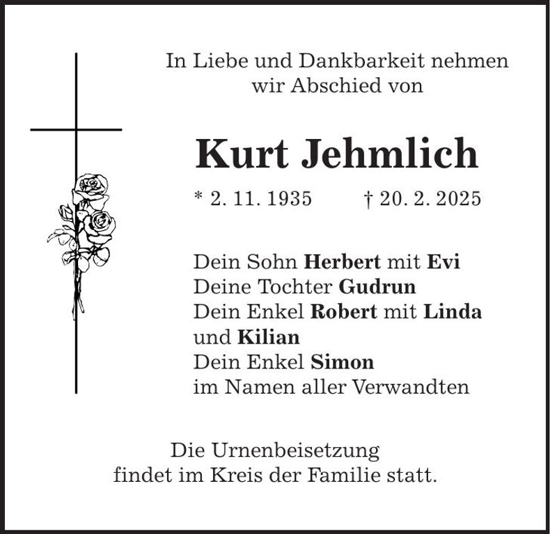 Traueranzeige Kurt Jehmlich