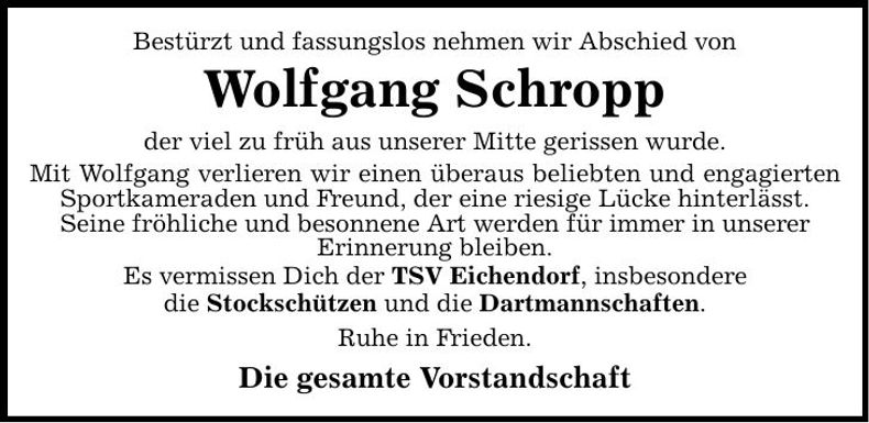 Traueranzeige Wolfgang Schropp