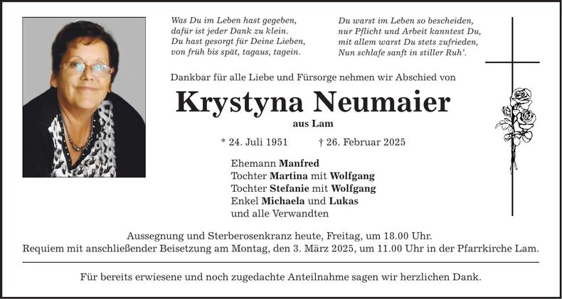 Traueranzeige Krystyna Neumaier