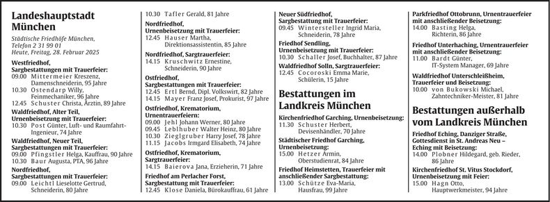 Traueranzeige Abendzeitung Bestattungskalender