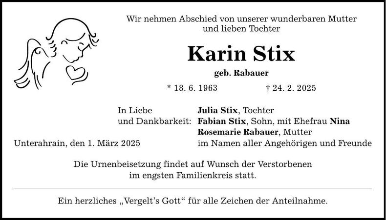 Traueranzeige Karin Stix