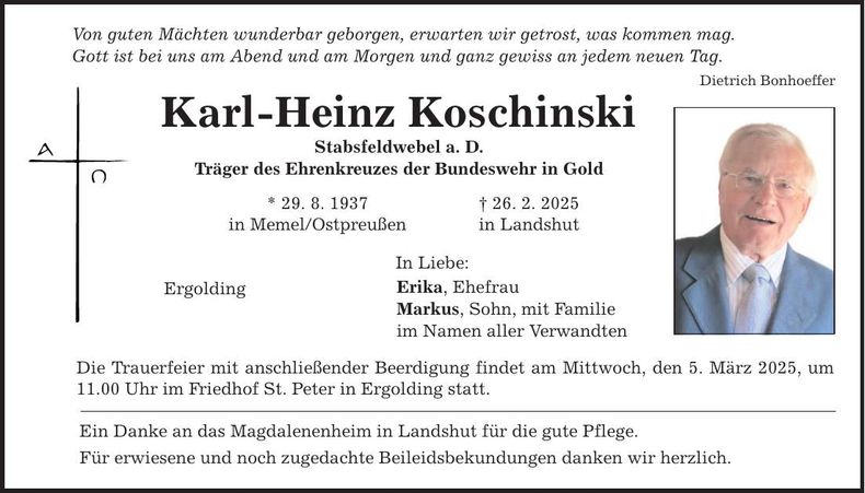 Traueranzeige Karl-Heinz Koschinski